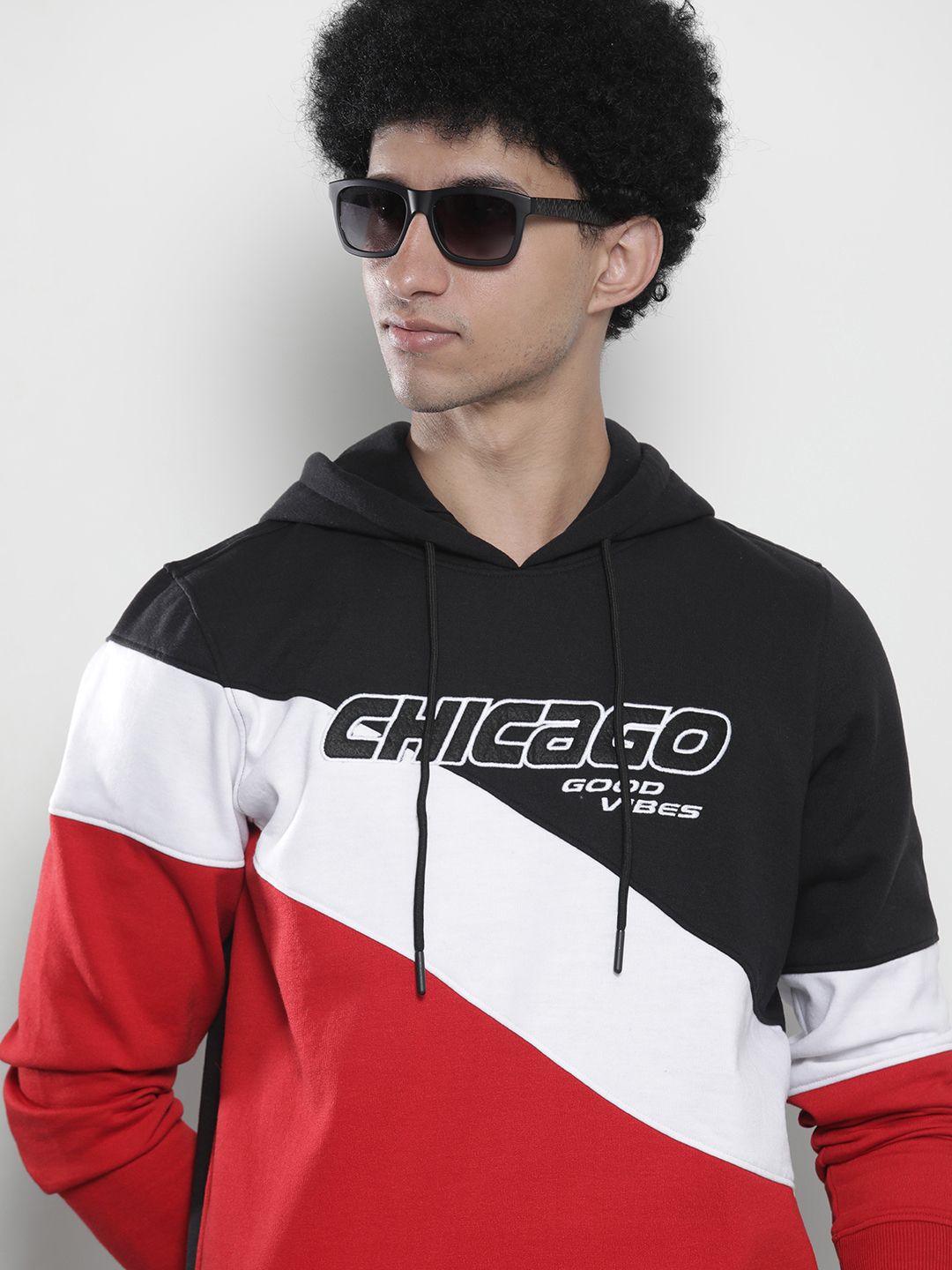 The Indian Garage Co Men Black & Red Striped Hooded Sweatshirt
