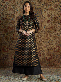 Shae by SASSAFRAS Women Black Floral Embroidered Kurta with Palazzos