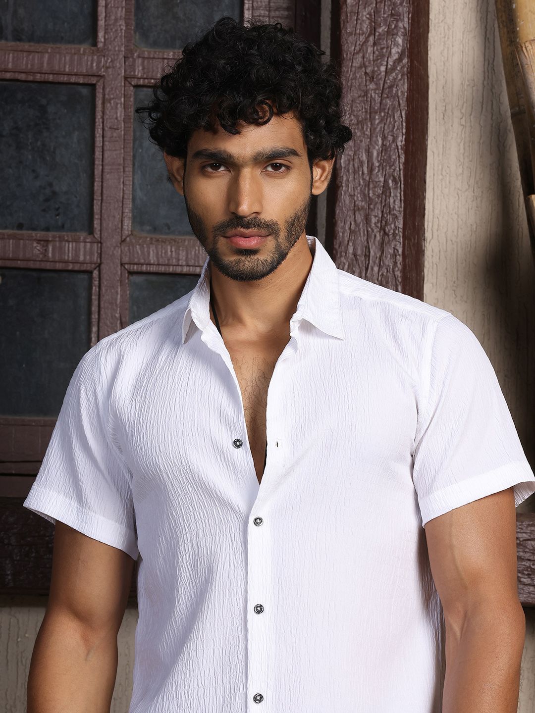 Thomas Scott Premium Slim Fit Self Design Textured Cuban Collar Seersucker Casual Shirt