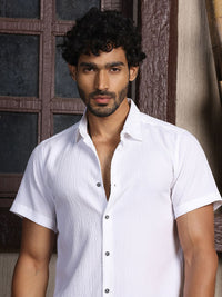 Thomas Scott Premium Slim Fit Self Design Textured Cuban Collar Seersucker Casual Shirt