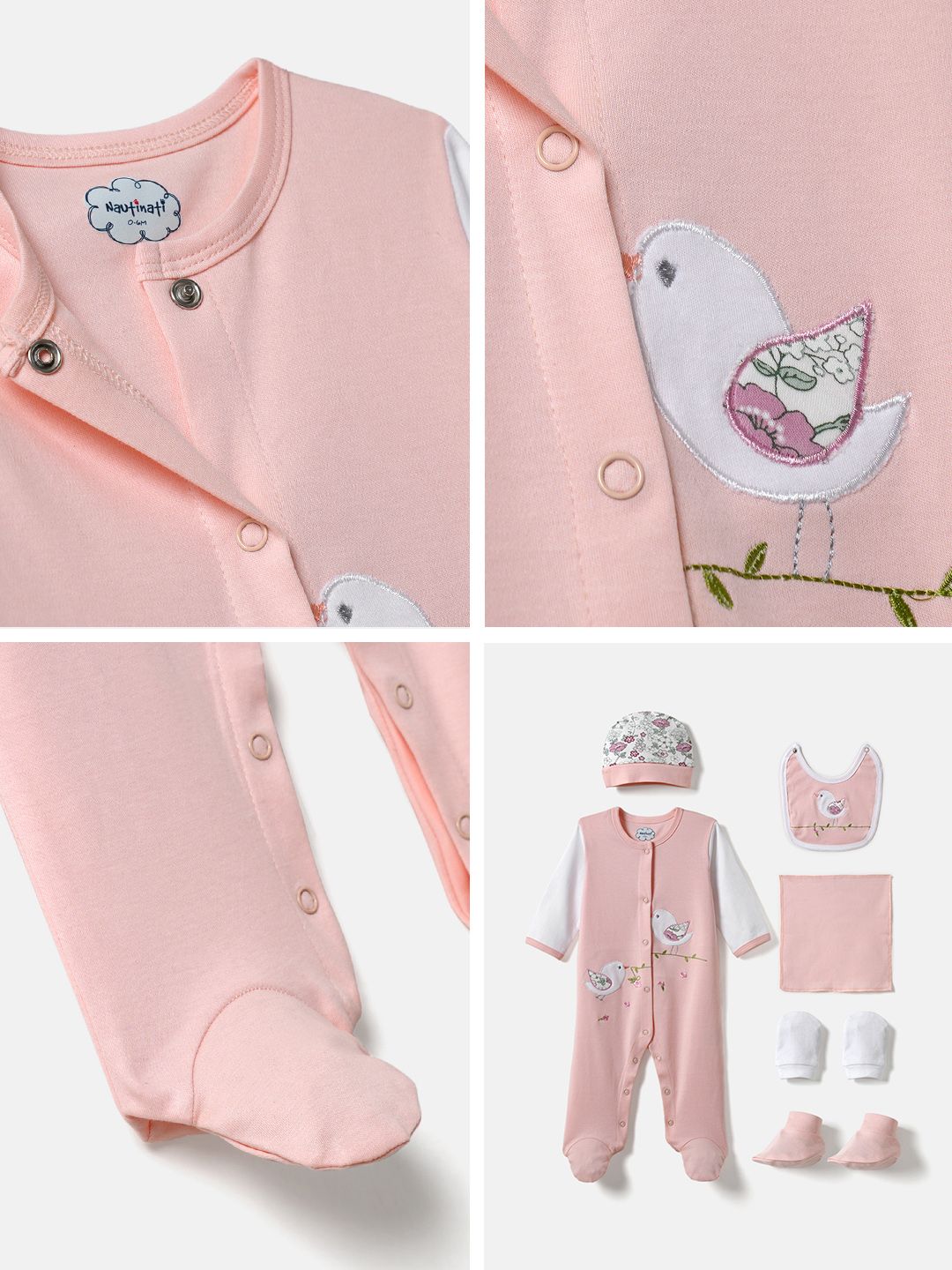 Pek Bayi Nauti Nati 6 Set Hadiah Pakaian Bayi Kapas Tulen