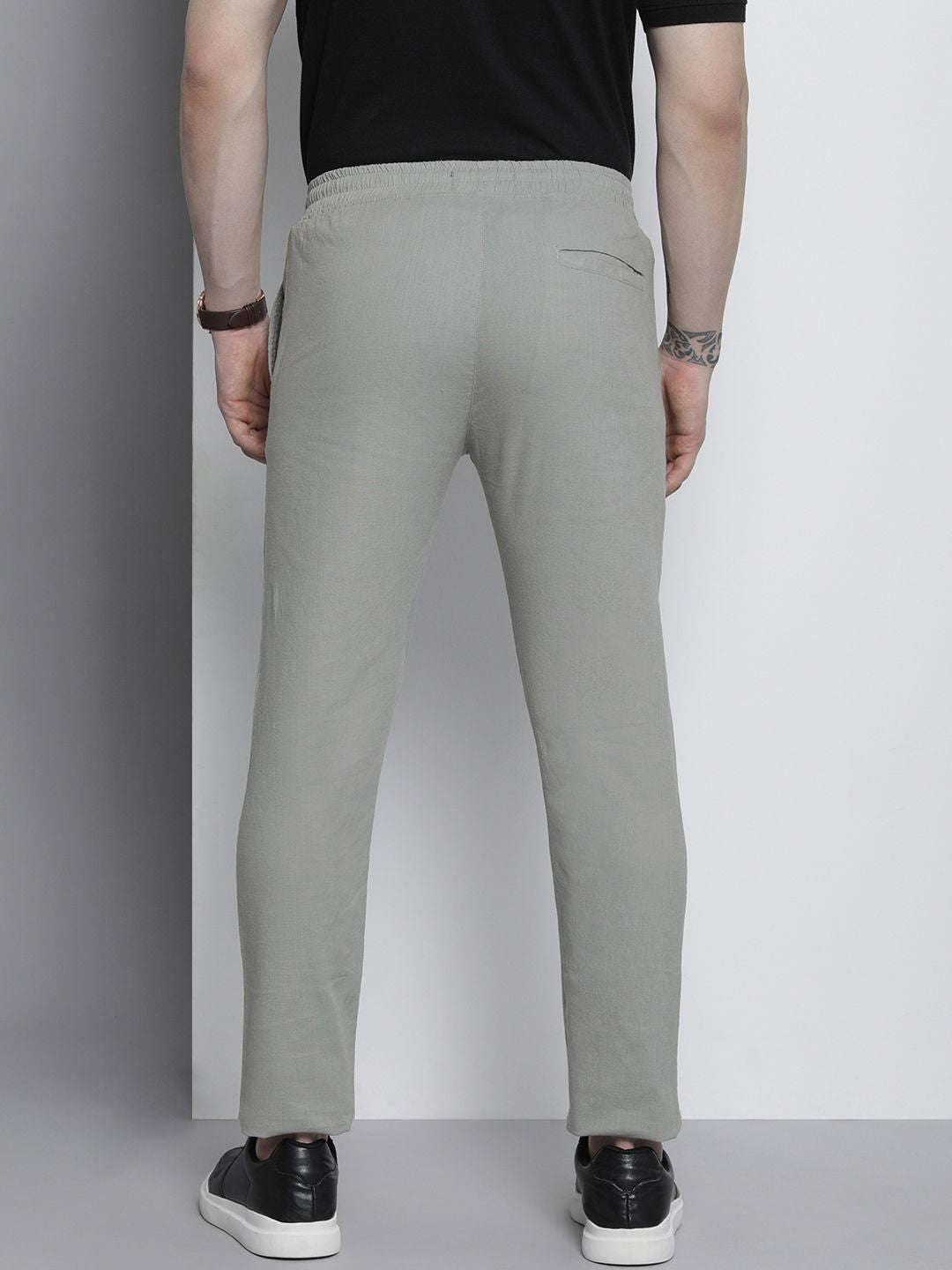 The Indian Garage Co Men Grey Slim Fit Cotton Trousers