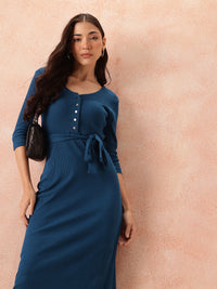 all about you Cotton Ribbed Sheath Midi Dress with Belt