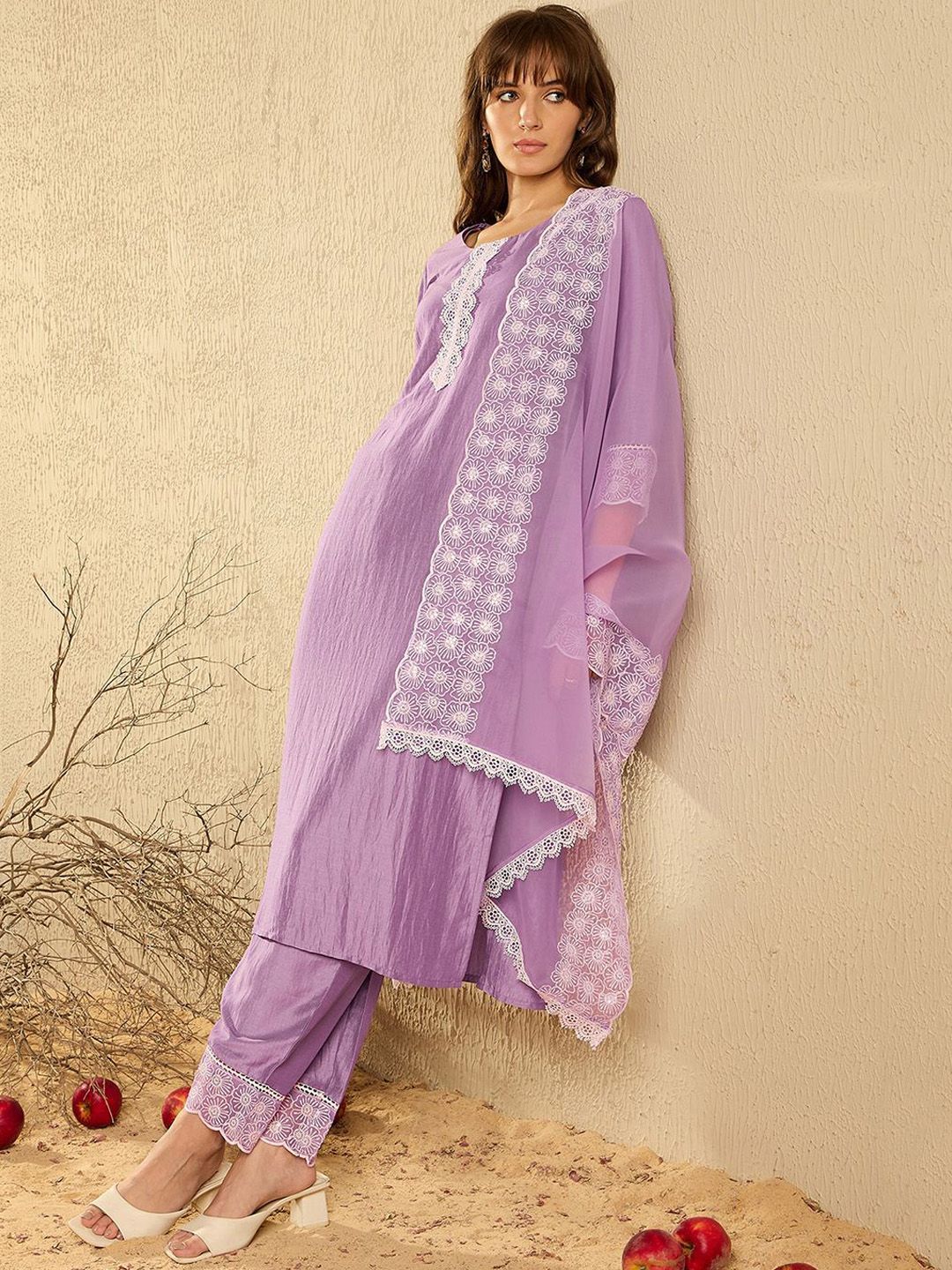 Indo Era Women Floral Embroidered Regular Thread Work Kurta with Trousers & With Dupatta