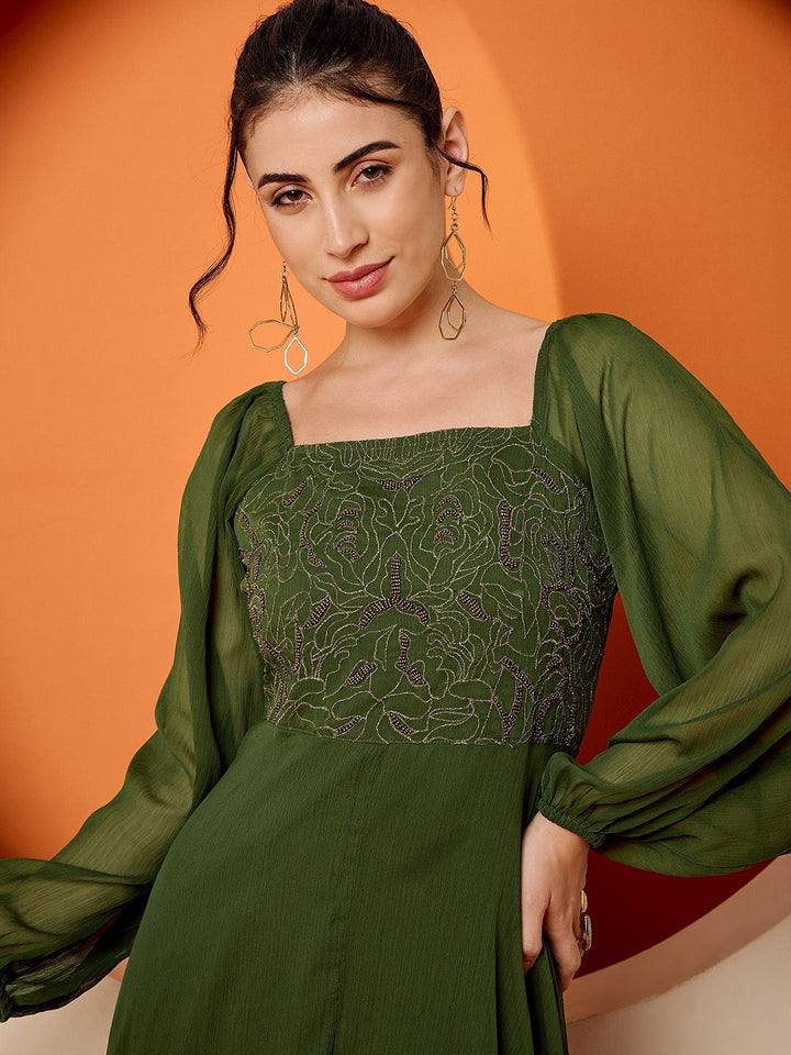 Antheaa women Square Neck Embellished maxi dress