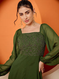 Antheaa women Square Neck Embellished maxi dress