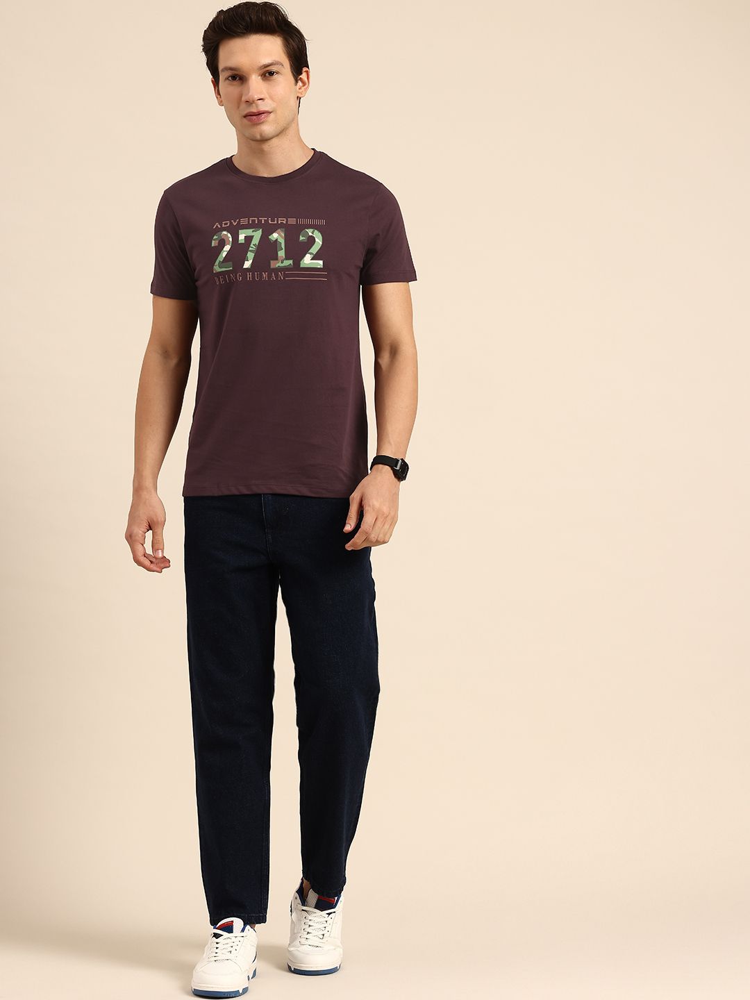 Being Human Typography Printed Pure Cotton Slim Fit T-shirt