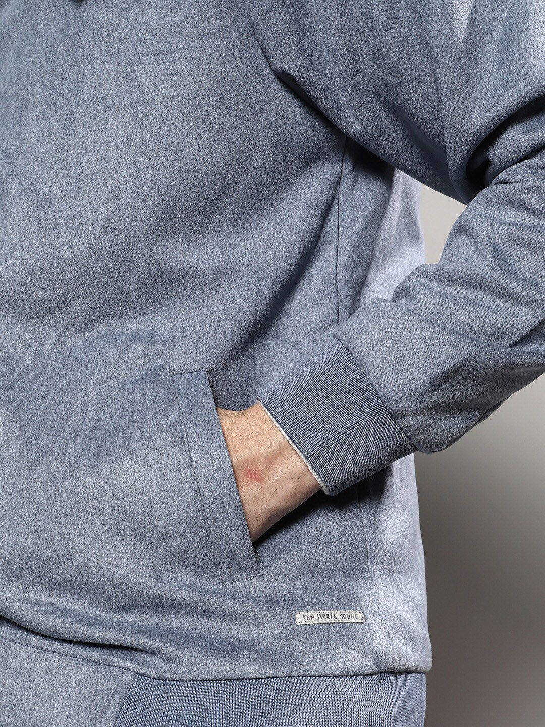 Campus Sutra Grey Suede Windcheater Tailored Jacket