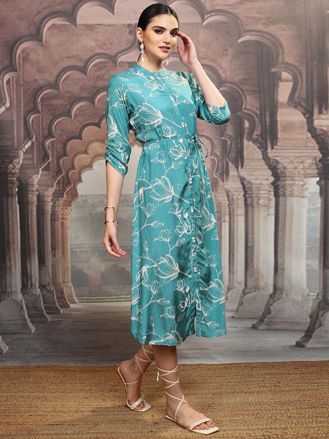 Vishudh Floral Printed Fit & Flare Midi Dress