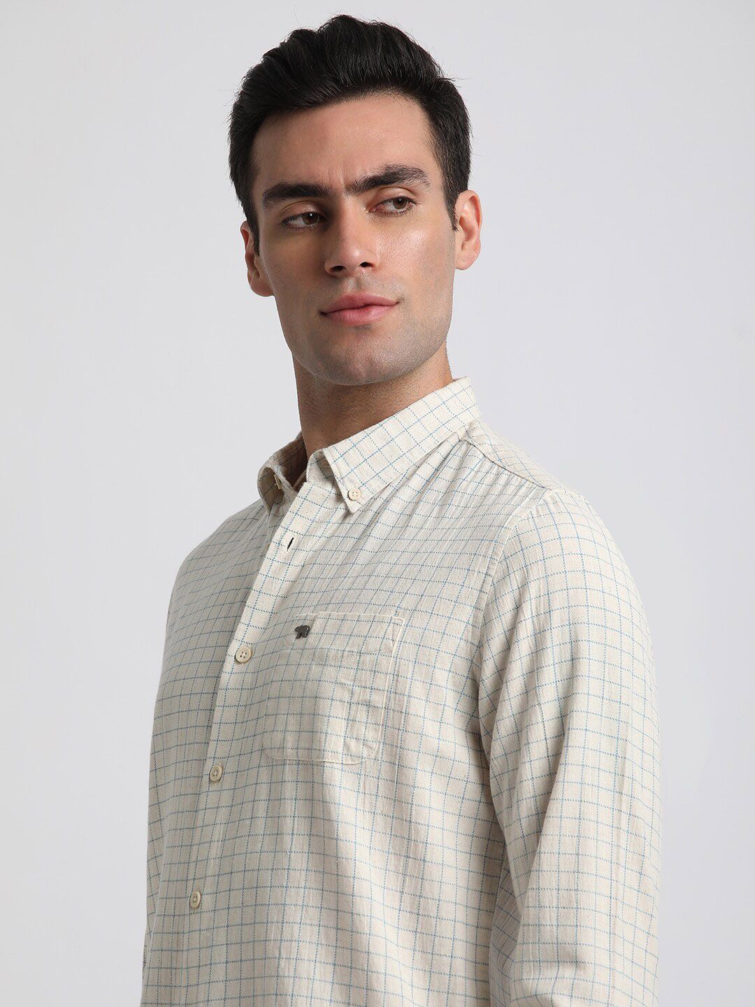 THE BEAR HOUSE Slim Fit Windowpane Checks Pure Cotton Casual Shirt