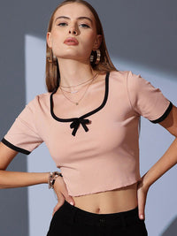 STREET 9 Round Neck Solid Crop Top