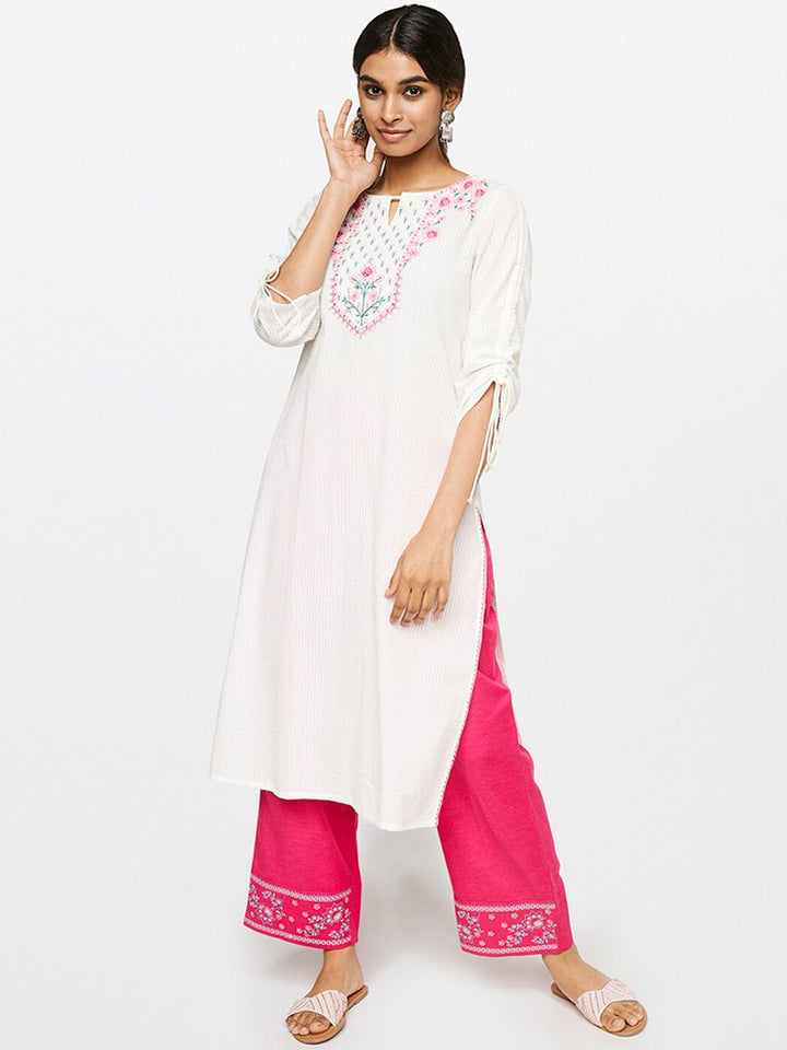 Global Desi Women Pink Floral Embroidered Trousers