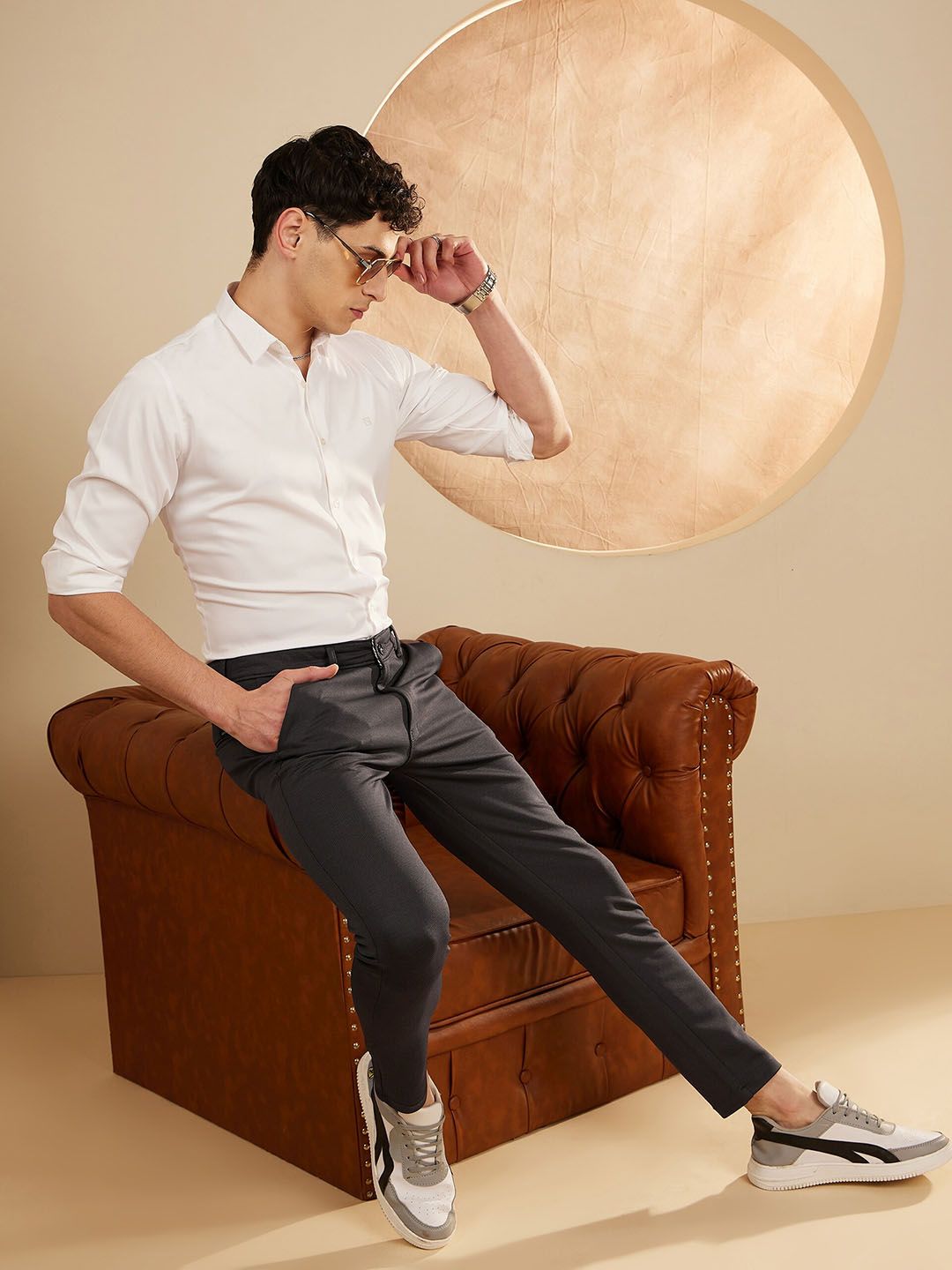 DENNISON Men Smart Tapered Fit Easy Wash 4-Way Lycra Trousers