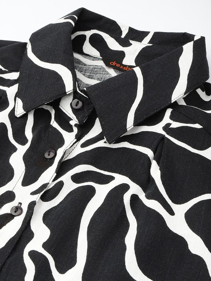 DressBerry Remix Of Monochrome Abstract Printed Spread Collar Shirt