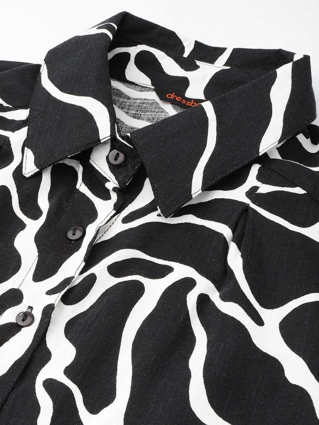 DressBerry Remix Of Monochrome Abstract Printed Spread Collar Shirt