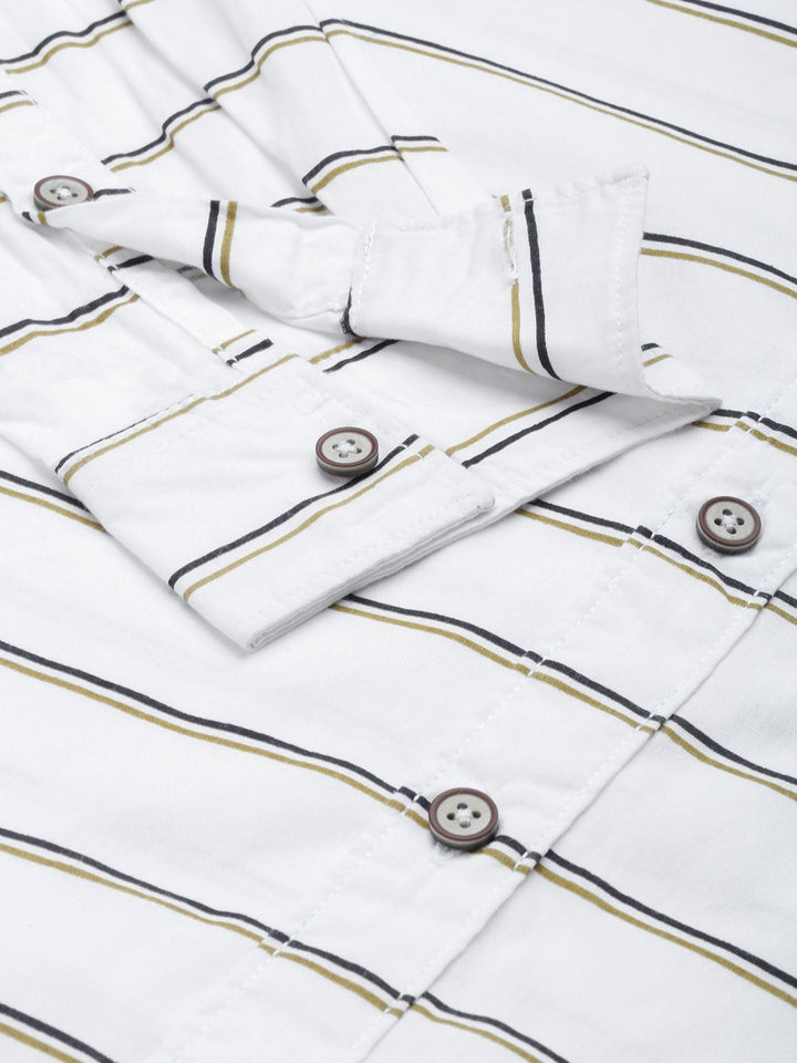The Indian Garage Co Men White & Black Horizontal Stripes Striped Cotton Casual Shirt