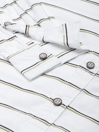 The Indian Garage Co Men White & Black Horizontal Stripes Striped Cotton Casual Shirt