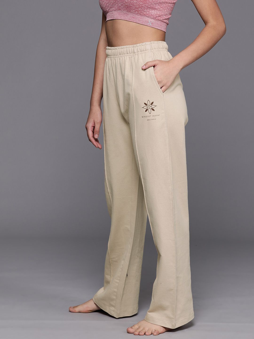 HRX by Hrithik Roshan Women Pure Cotton Flared Fit Yoga Track Pants