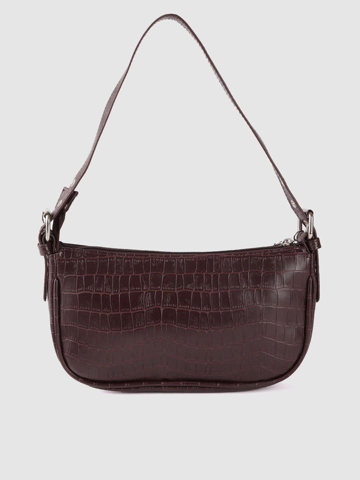 Lino Perros Coffee Brown Croc Textured Baguette Bag