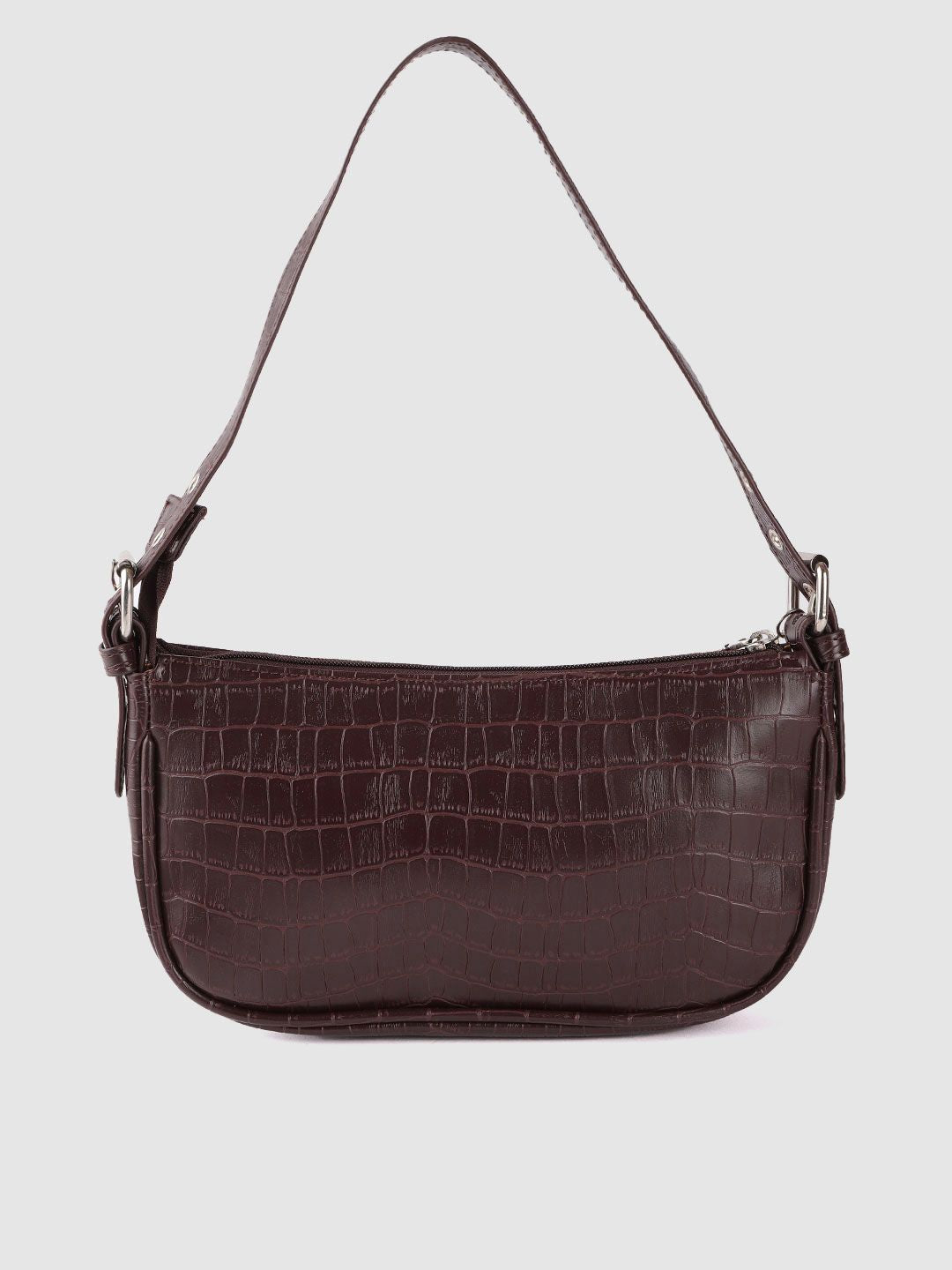Lino Perros Coffee Brown Croc Textured Baguette Bag