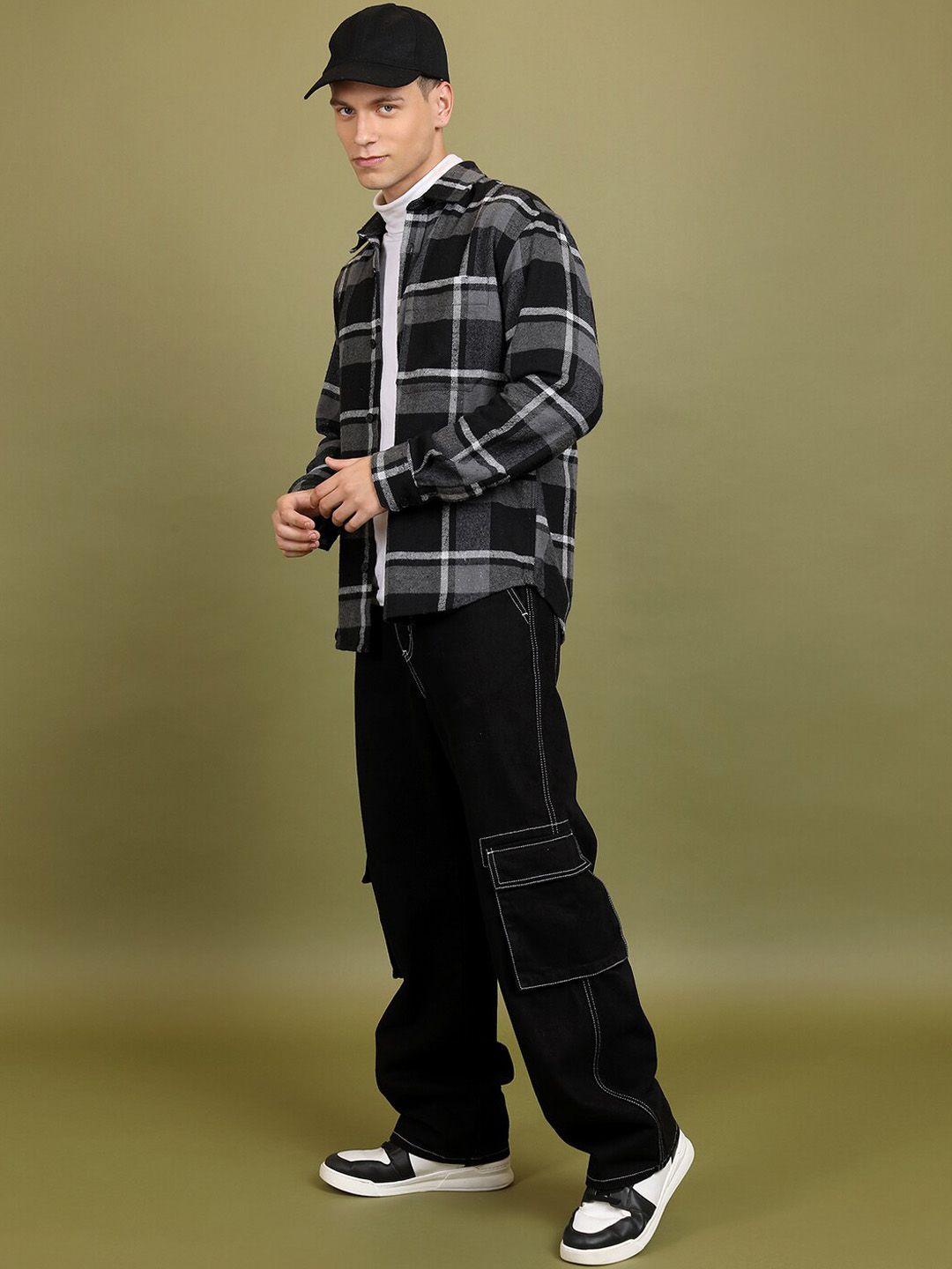 HIGHLANDER Checked Open Front Bomber Flannel Shirt