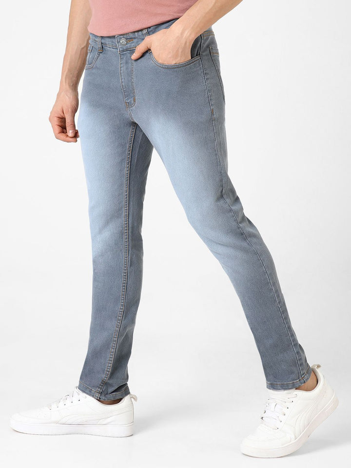 Urbano Fashion Men Grey Slim Fit Light Fade Stretchable Jeans