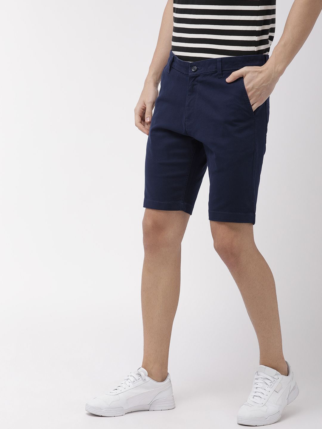 HIGHLANDER Men Navy Blue Solid Slim Fit Chino Shorts