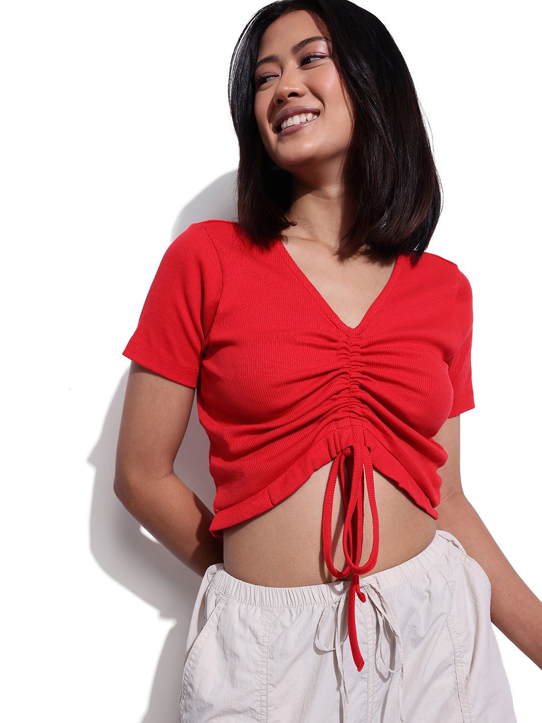 DressBerry String Ruch Up V-Neck Fitted Top