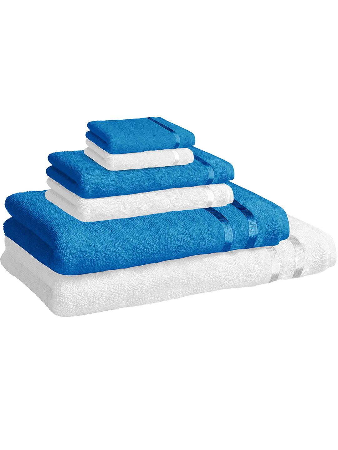Story@home Set Of 6 Blue & White Solid Pure Cotton 450 GSM Towel Set