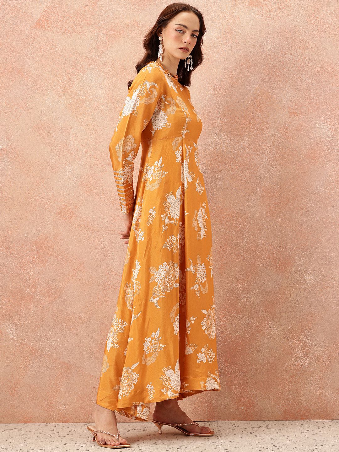 all about you Floral Printed Gotta Patti Detail Maxi Ethnic Fit & Flare Dress