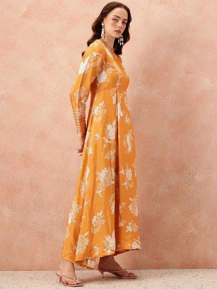 all about you Floral Printed Gotta Patti Detail Maxi Ethnic Fit & Flare Dress