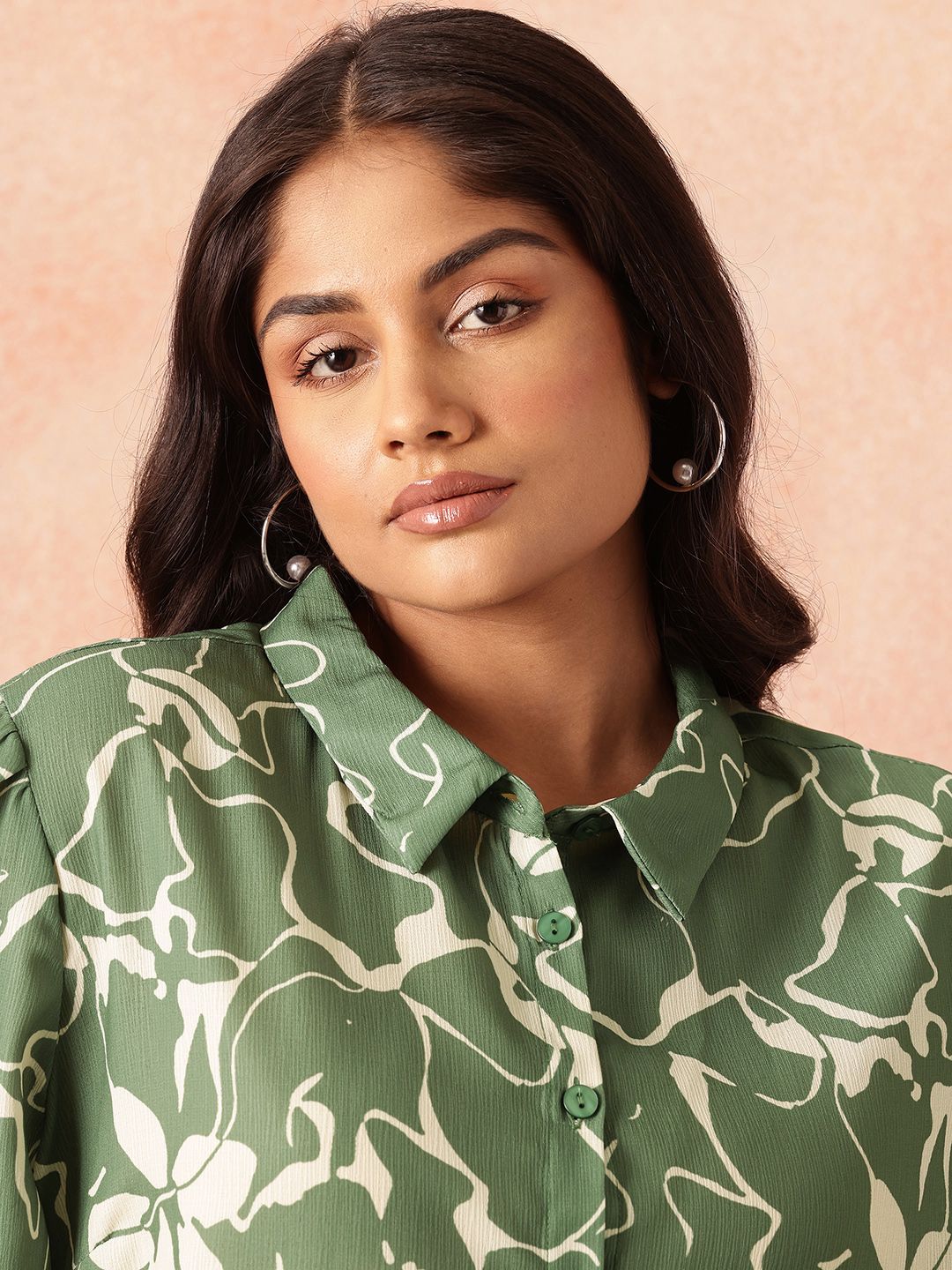 all about you Plus Size Floral Print Shirt Midi Dress