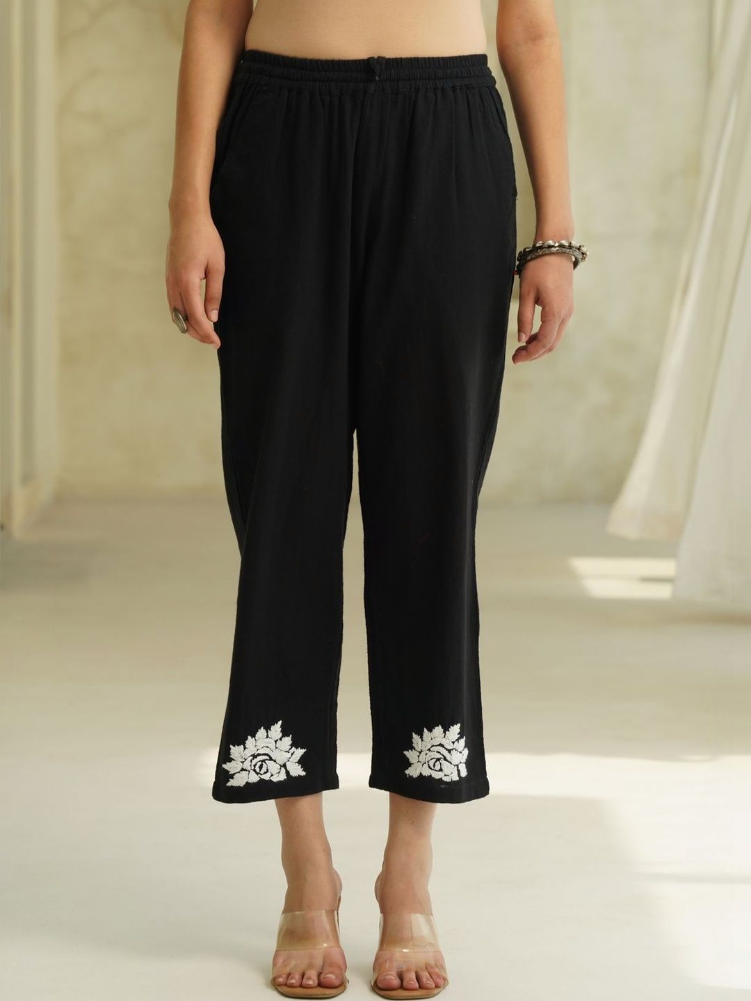 House of Chikankari Black 2 Pieces Cotton Solid Tunic with Trousers Co-Ord Set