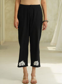 House of Chikankari Black 2 Pieces Cotton Solid Tunic with Trousers Co-Ord Set