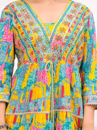 KALINI Floral Embroidered Mirror Work Anarkali Kurta With Trousers & Dupatta