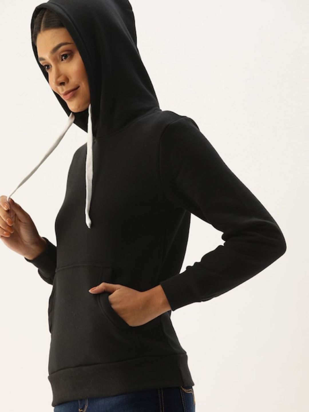 Campus Sutra Women Black Hooded Sweatshirt