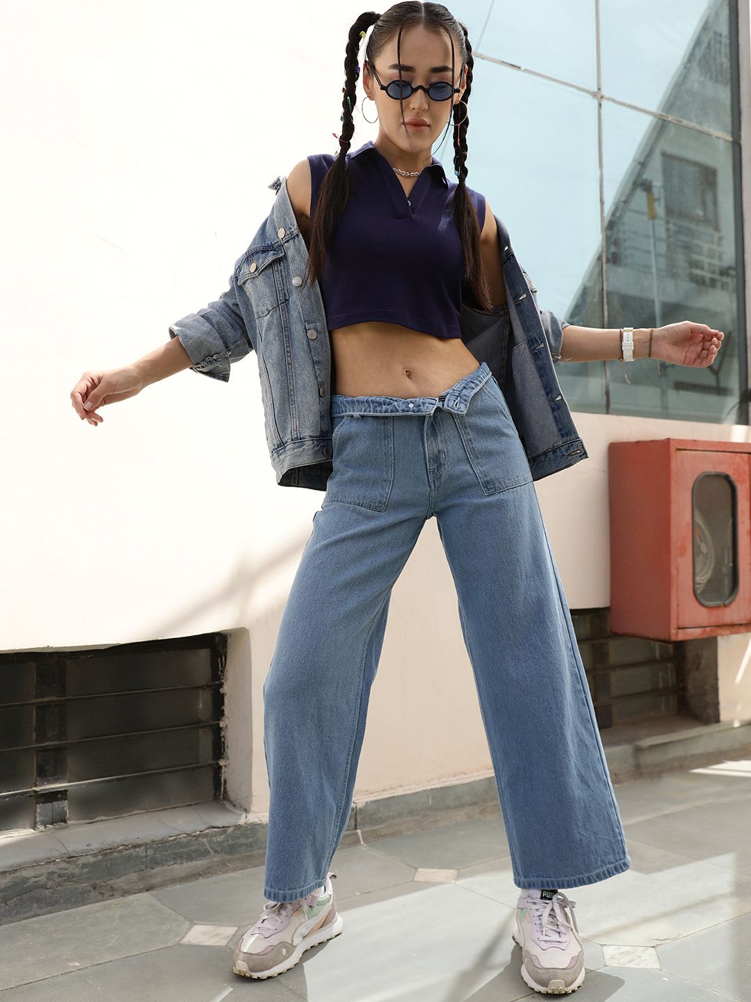 STREET 9 Women Jean Wide Leg High-Rise Pure Cotton Jeans