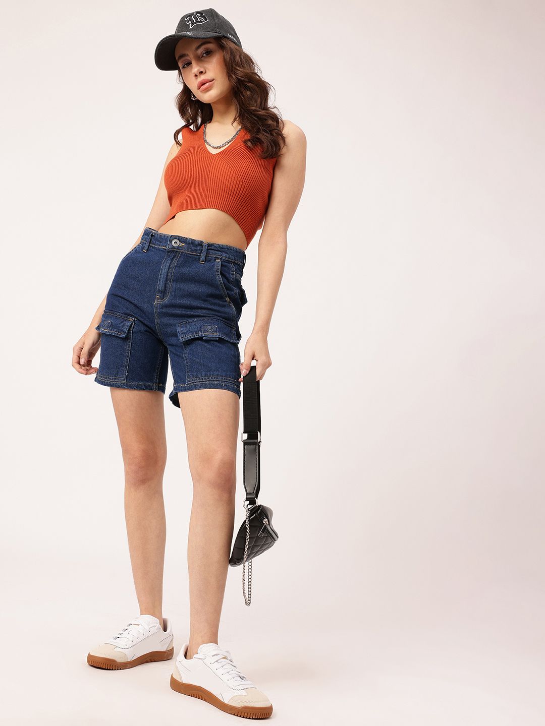DressBerry Women Urban Classic Bermuda Fit Denim Cargo Shorts