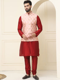 SOJANYA Men Woven Design Kurta with Churidar with Nehru Jacket