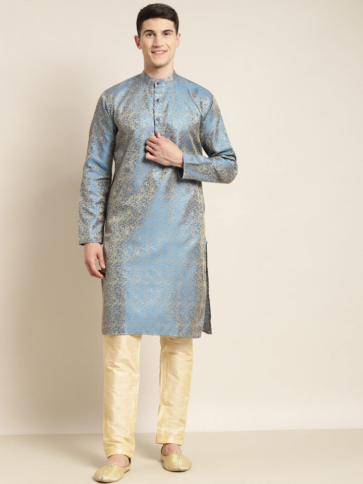 SOJANYA Woven Design Mandarin Collar Silk Cotton Kurta