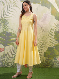 Vishudh Geometric Yoke Design Mirror Work Sleeveless Anarkali Kurta