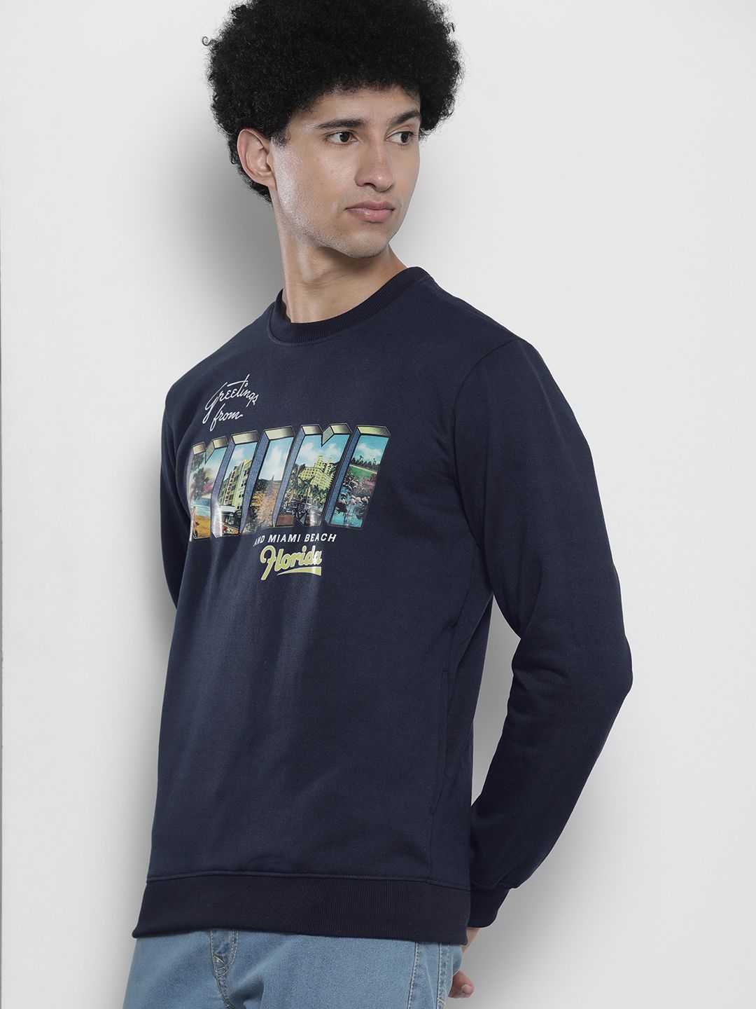 The Indian Garage Co Men Navy Blue & White Printed Sweatshirt