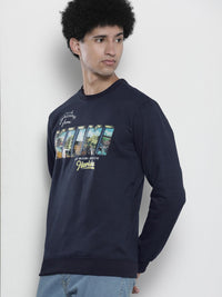 The Indian Garage Co Men Navy Blue & White Printed Sweatshirt
