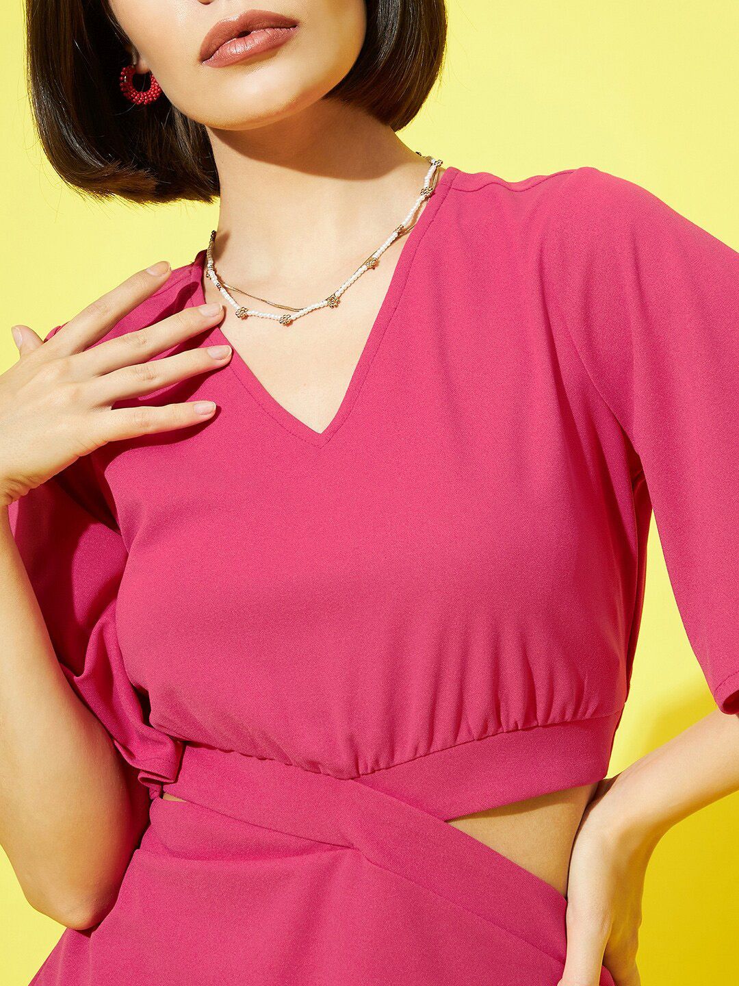 Athena Women Pink Solid V-Neck Top and Trousers