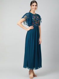 Athena Blue Embroidered Maxi Dress