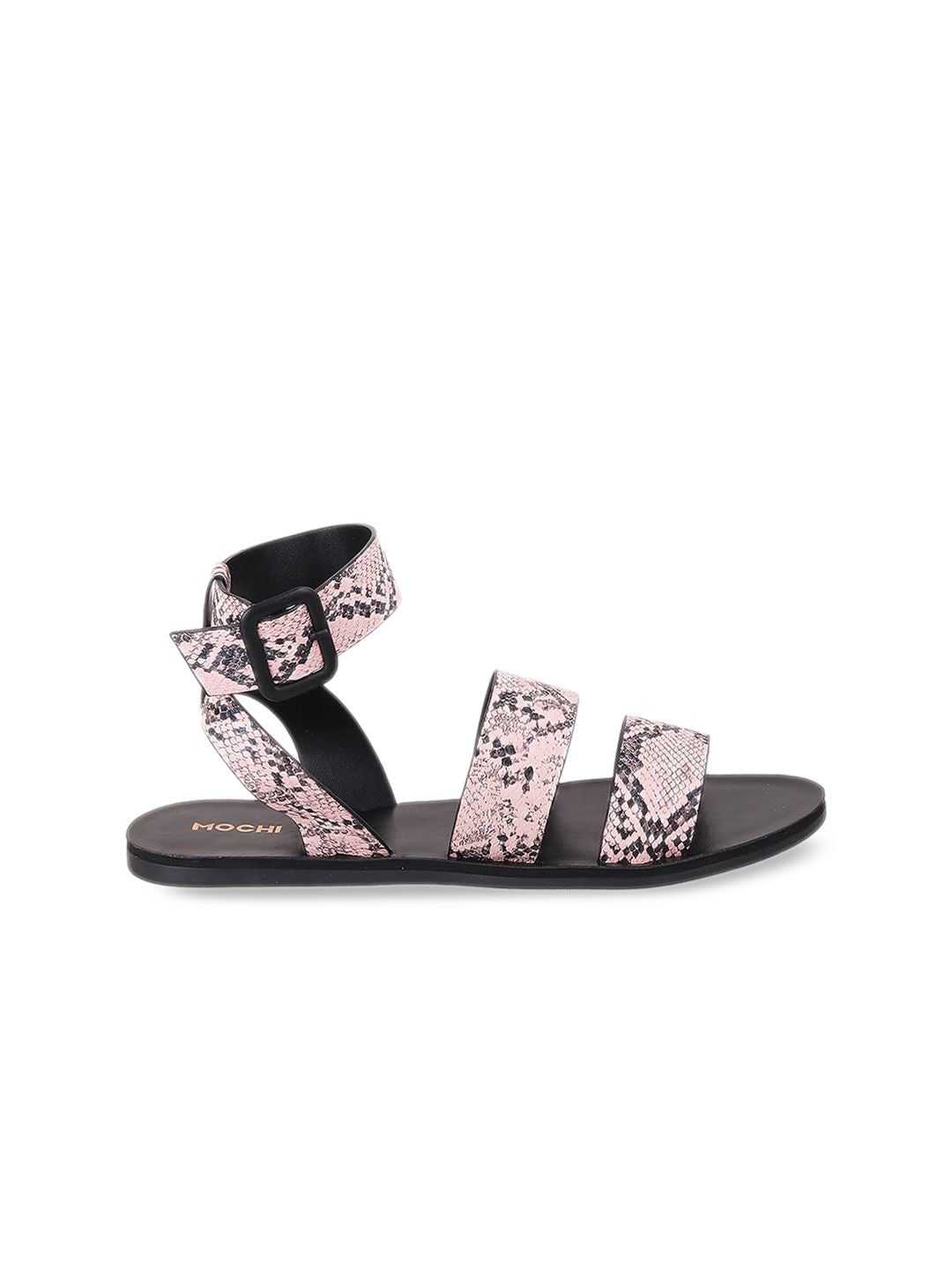 Mochi Printed Open Toe Flats With Ankle Loop