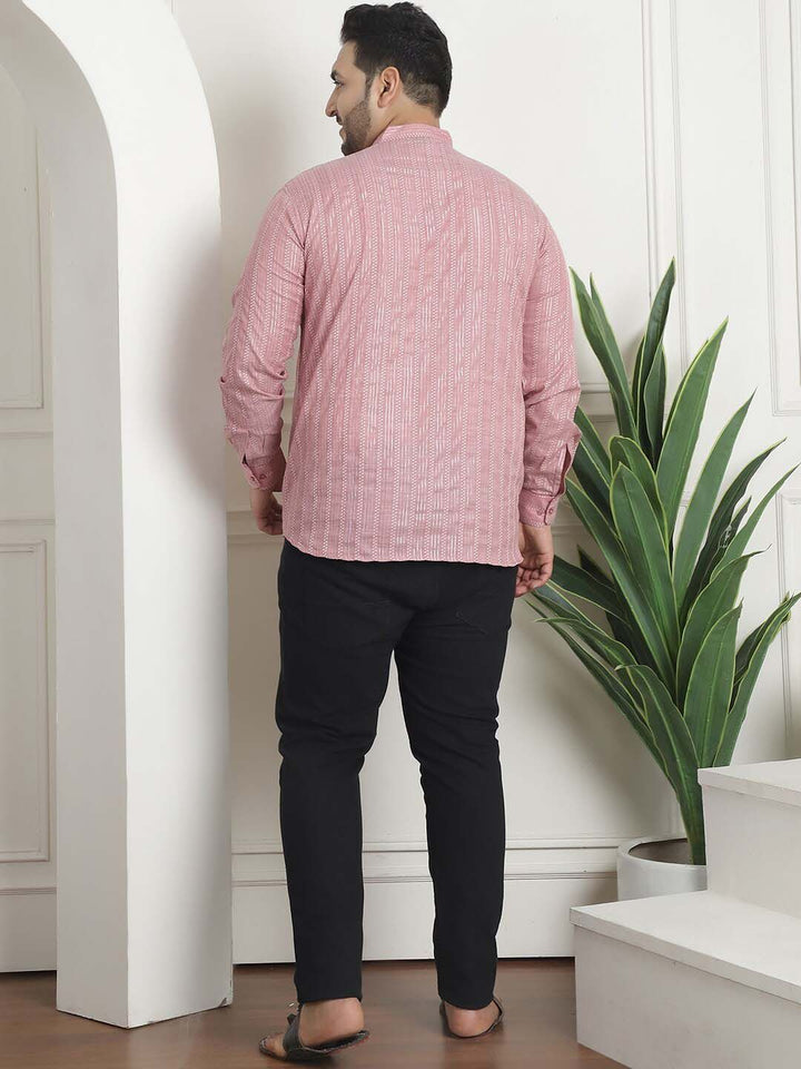 SOJANYA PLUS Plus Saiz Kolar Mandarin Berjalur Kapas Tulen Kurta A-Line