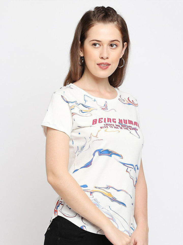 Being Human Abstract Printed Casual Cotton T-shirt