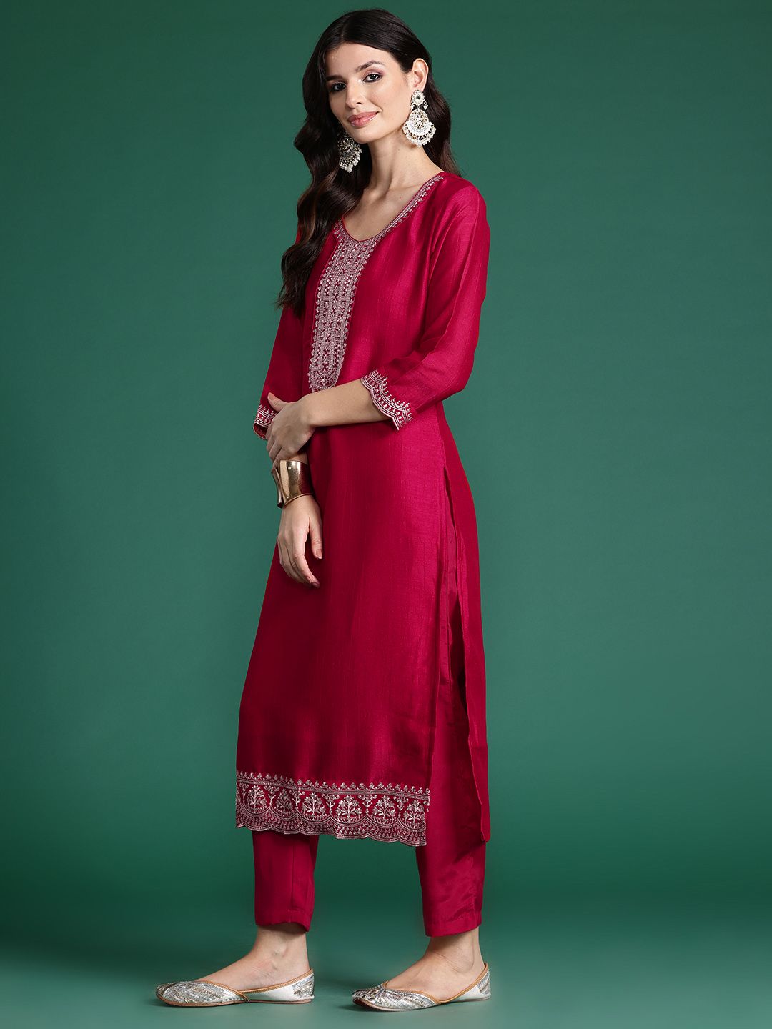 Indo Era Ethnic Motifs Embroidered Sequinned Kurta With Trousers & Dupatta