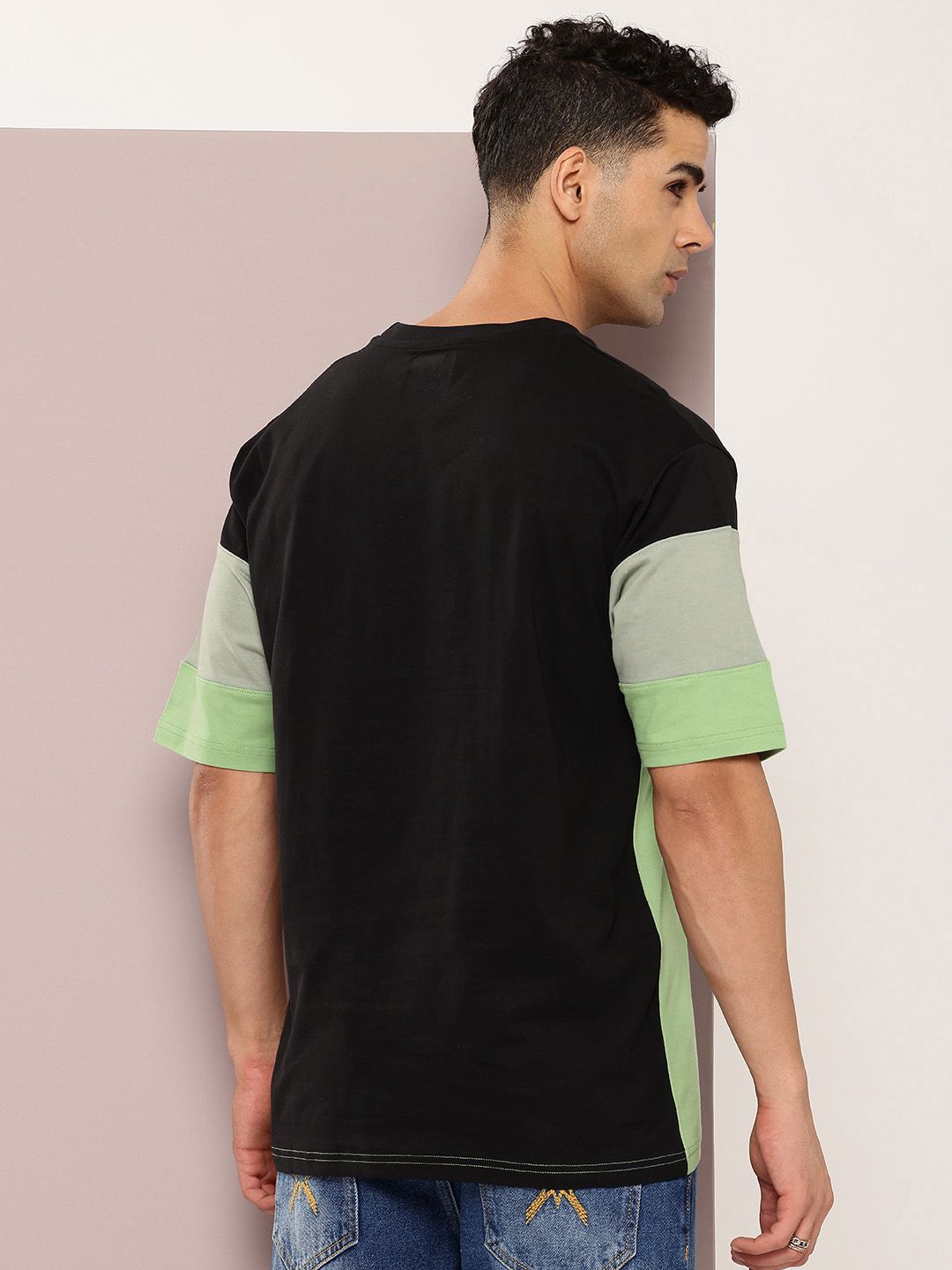 DILLINGER Men Typography Colourblocked Drop-Shoulder Sleeves Oversized Pure Cotton T-shirt